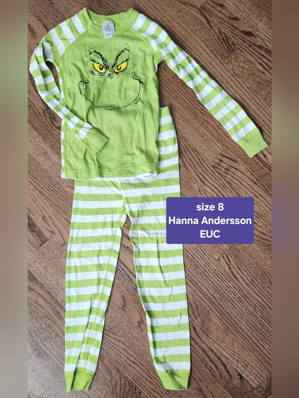 Hanna Andersson Kids' Green Grinch Stripe Pajama Set - Size 8